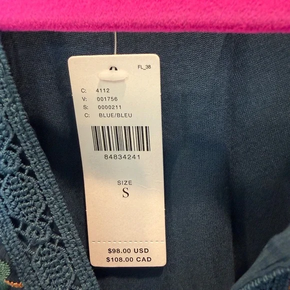 Anthropologie x Tiny Eliana Embroidered Navy Floral Split-Neck Women’s Top - Picture 4 of 8